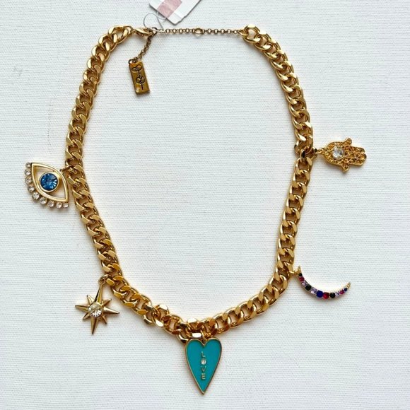 Jessica Simpson Love Frontal Evil Eye Moon Charm Necklace - Picture 1 of 3